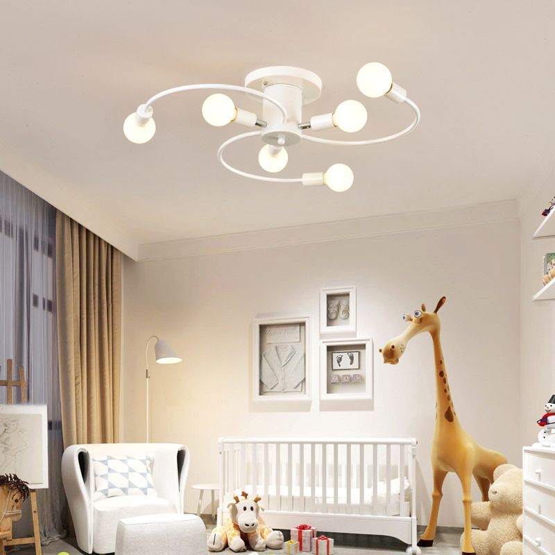 Sputnik Semi Flush Light Fixtures Exposed Bulb Metal Ceiling Lamp for Bedroom