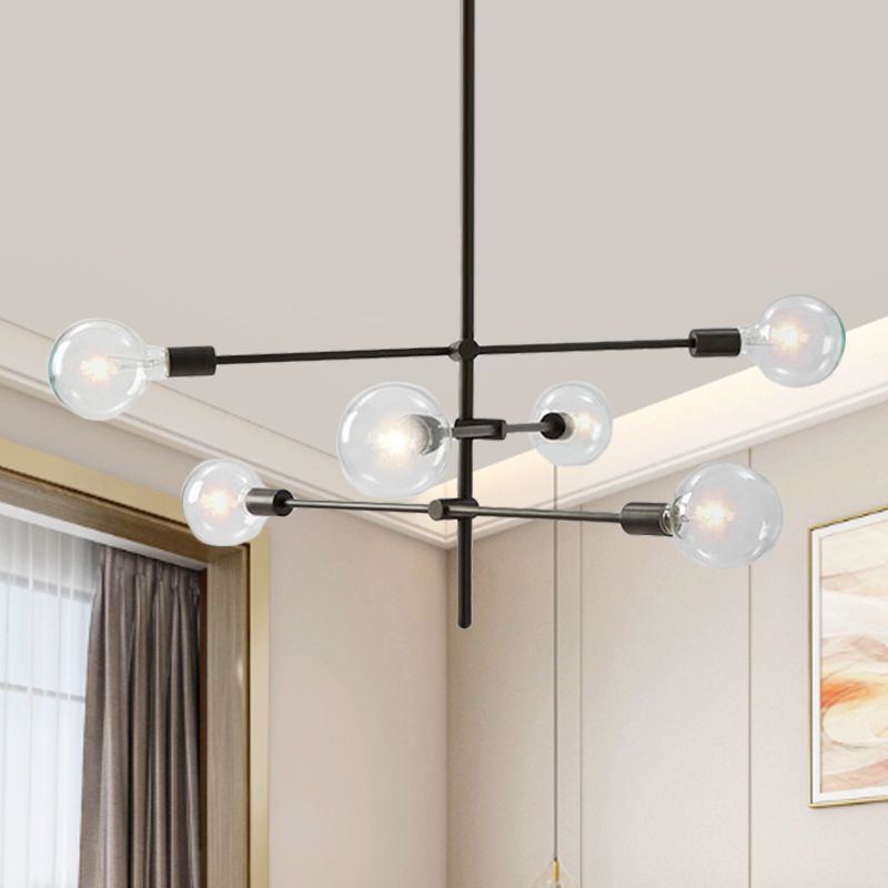 Contemporary Sputnik Chandelier Lighting Metallic 6 Lights Living Room Pendant Lamp with Exposed Bulb in Black/Gold