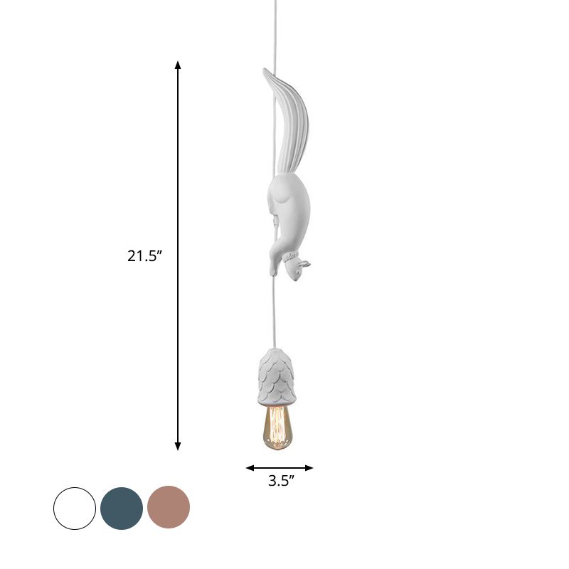 Warehouse Pinecone Shape Hanging Lamp 1 Light Resin Ceiling Pendant Light in White/Pink/Blue with Squirrel Deco
