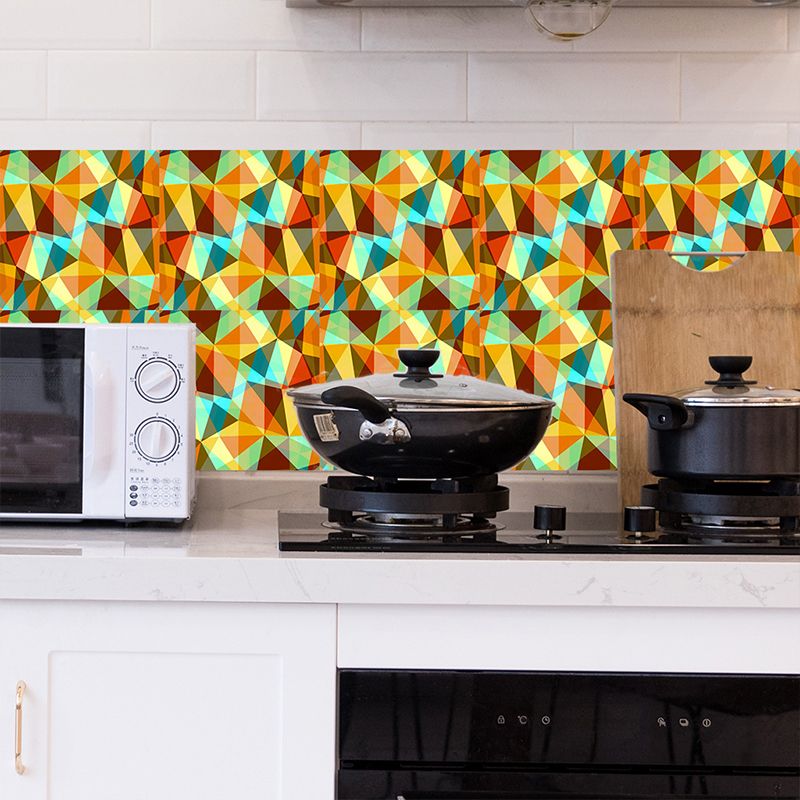 Modern 3D Illusion Peel Wallpapers Orange Geometric Wall Covering for Home, 18 Pieces