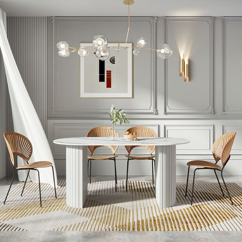 Table blanche supérieure en pierre frittée pour table de cuisine moderne de restaurant avec double piédestal