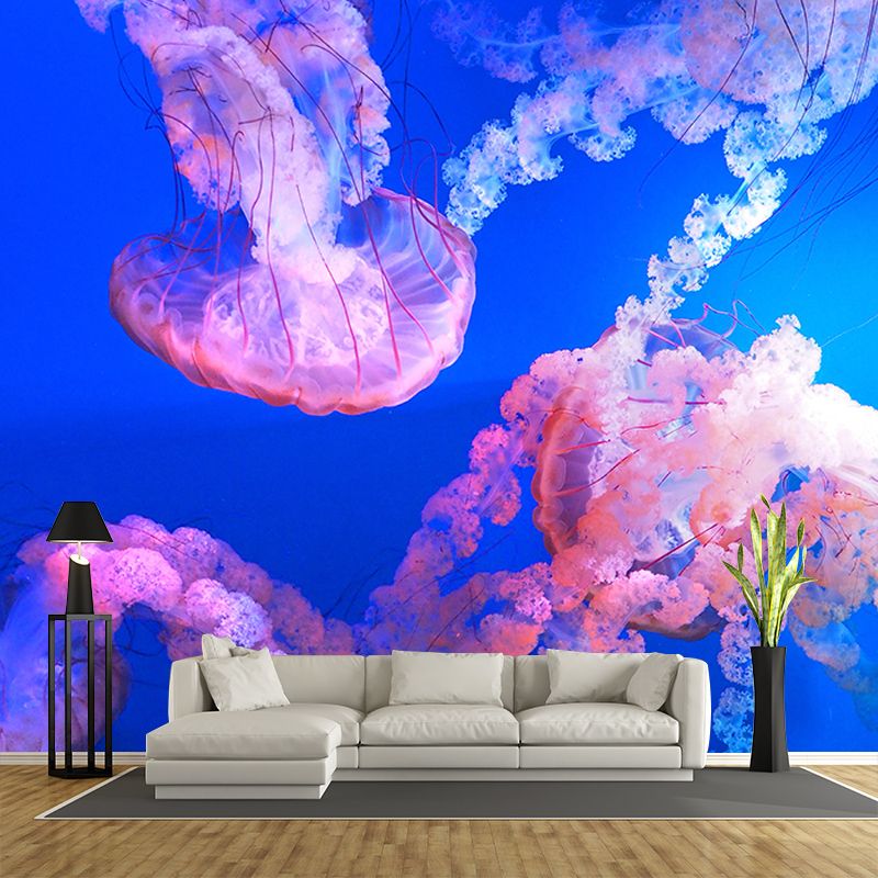 Jellyfish Pattern Tropical Beach Style Seabed Mural Mildew Resistant for Living Room