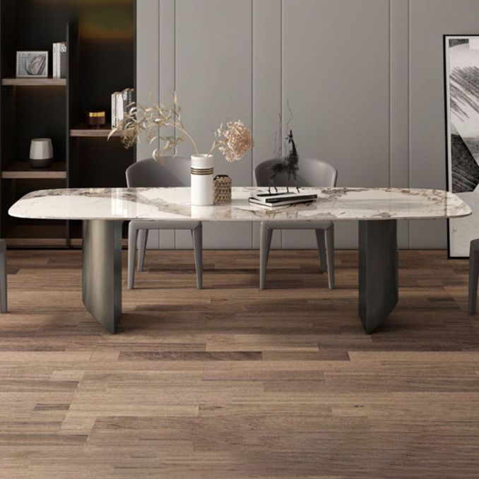 Modern Style Rectangle Table Sintered Stone Dining Table with Metal Legs