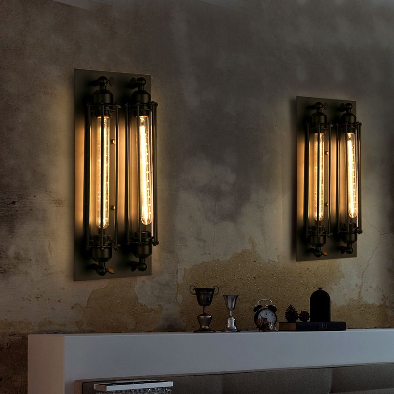 Industrial Style Iron Wall Mount Light Rectangle Shape Wall Lamp for Living Room