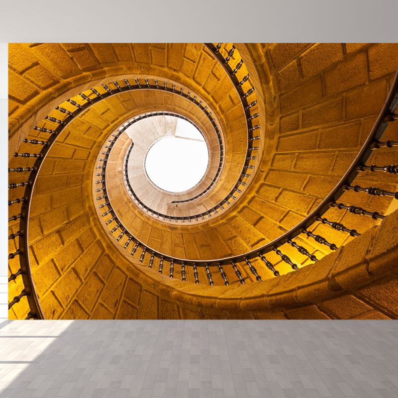 Yellow Whirling Stairs Wall Mural Waterproof Contemporary Sitting Room Wall Covering