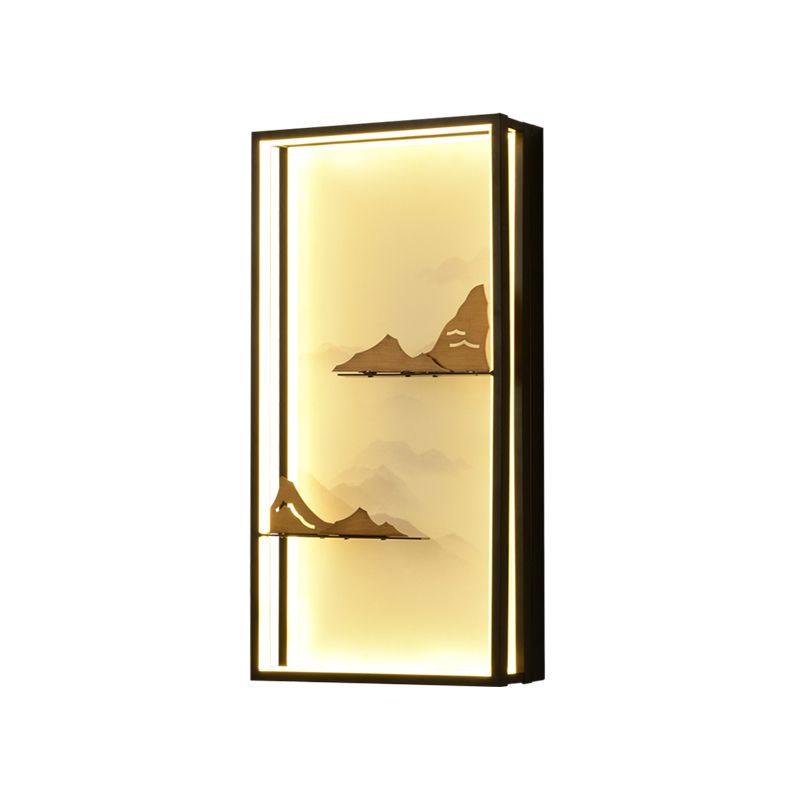 Black Rectangle Mountain Wall Lighting Oriental Style LED Metallic Wall Mural Lamp