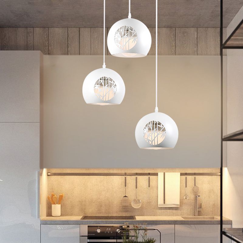 Modernista Global Multi Light Posting Iron Comedor de 3 luces Lámpara colgante en blanco con patrón de bambú de corte láser