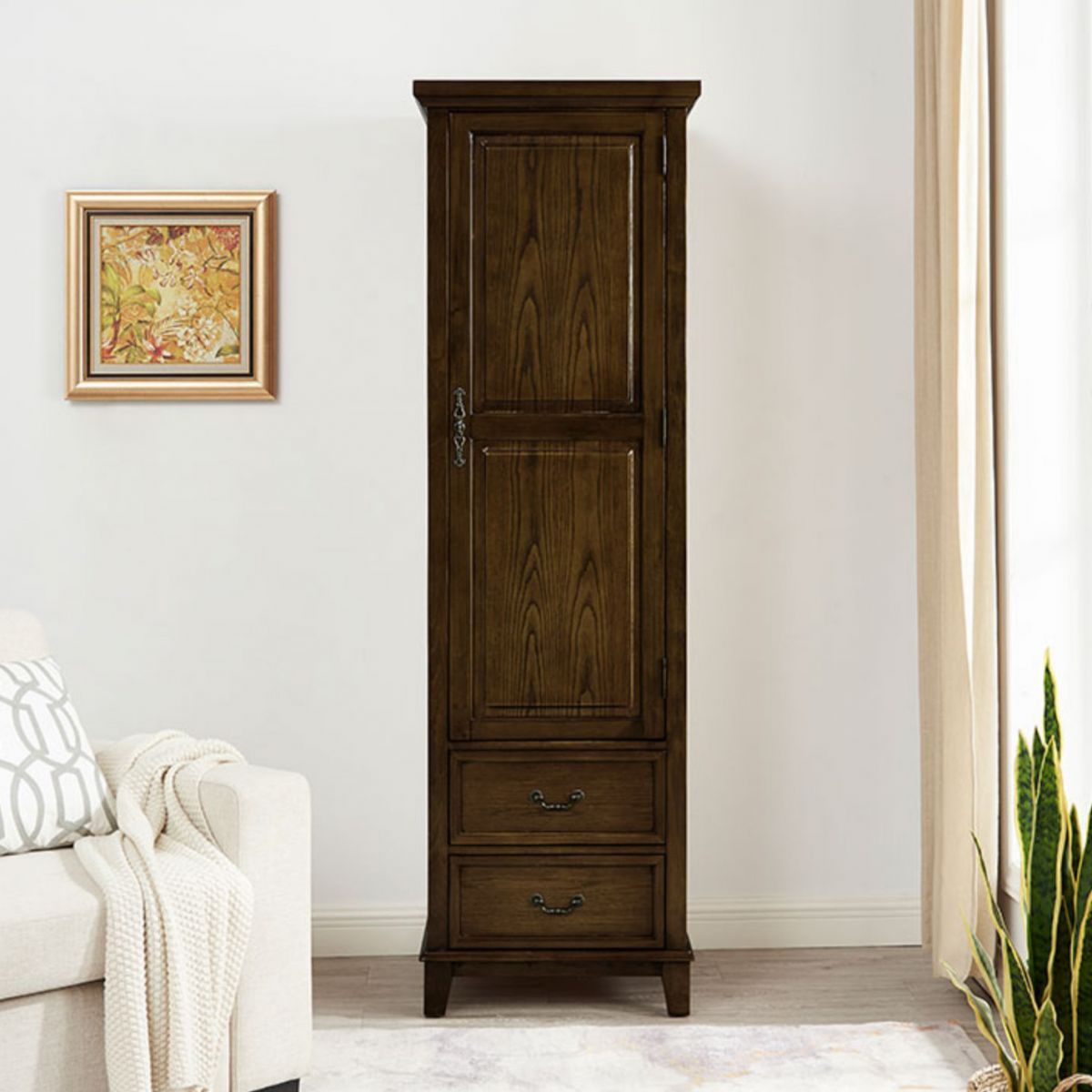 Traditional Rubberwood Armoire for Home Matte Finish Cabinet with Hinged Door