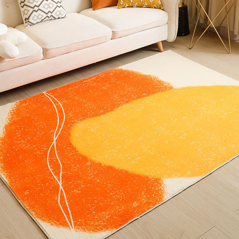 Apricot Tone Nordic Area Rug Polyester Abstract Color Block Rug Washable Indoor Rug for Living Room