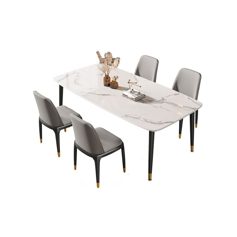 Rectangle Stone Top Dining Table Glam Style Kitchen Dining Table with Black Legs