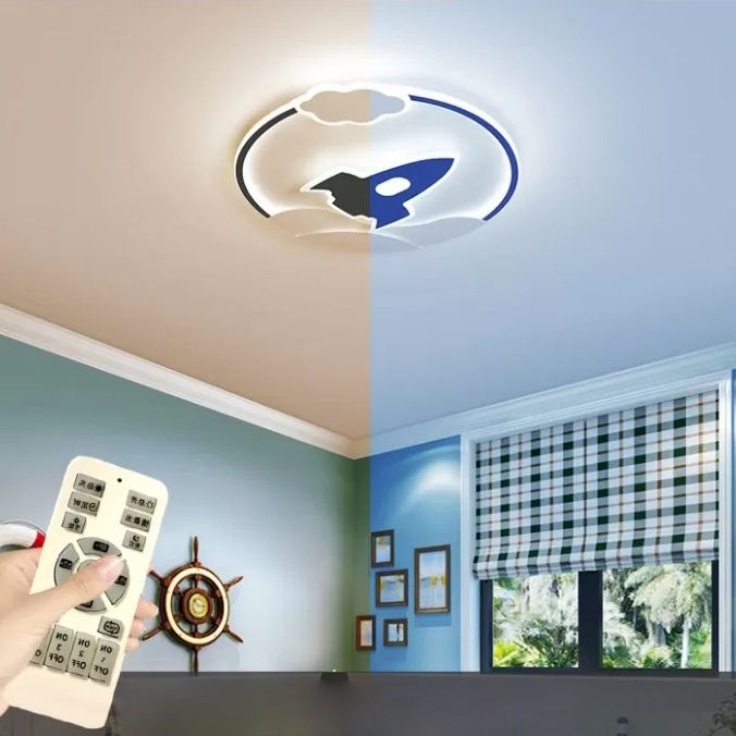 Modern Rocket Flush Mount Ceiling Light Fixture Metal LED Bedroom Flushmount Lighting in Blue