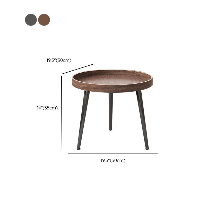 Tray Top Solid Wood Coffee Table Round Single Cocktail Table in Brown