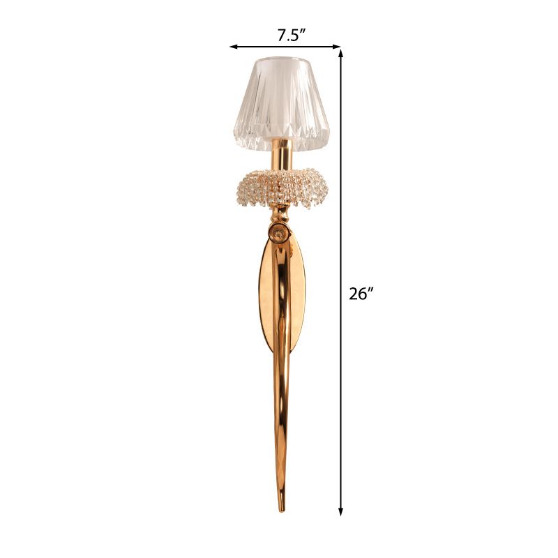 Acrilico conico a parete Light Sconce Contemporary Style 1 Bulb Finitura in ottone Montaggio parete Light con accento di cristallo chiaro