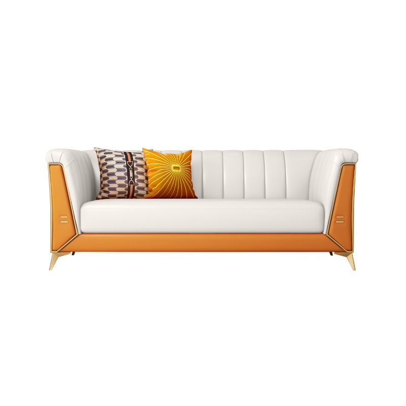 Faux Leather Sofa  28.74" H Tuxedo Arm Sofa with Sewn Pillow Back