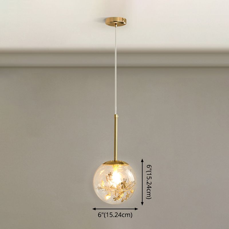 Sferisch glashangend plafondlicht Modern 1 lichte slaapkamer hanglamp in goud