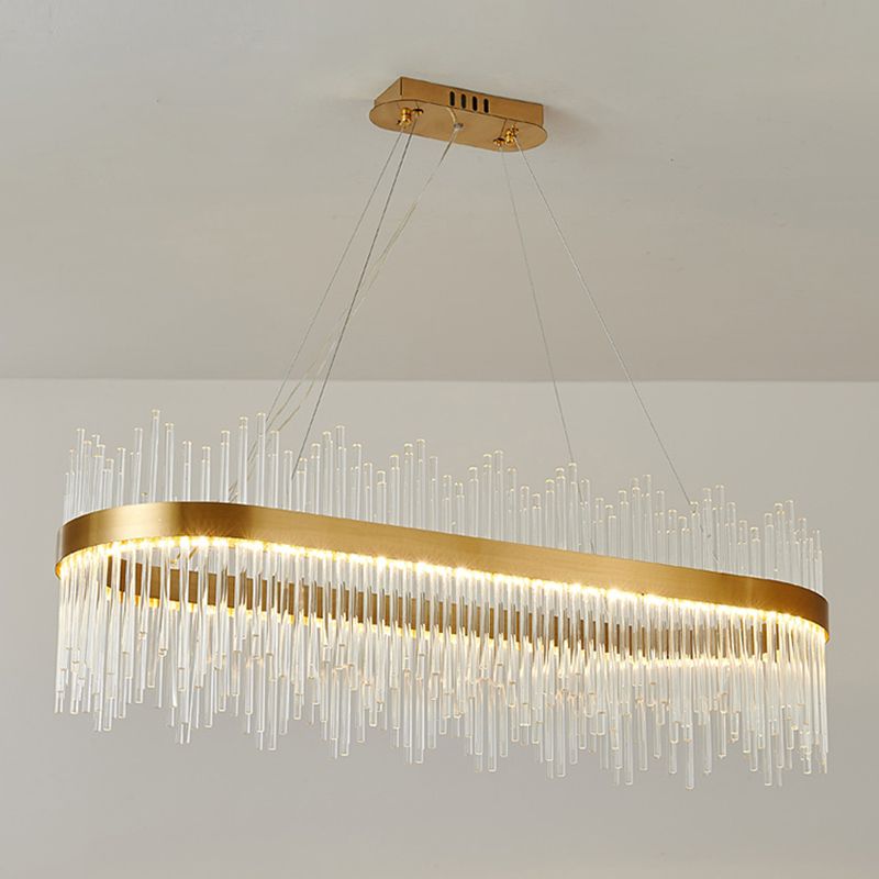 Lampadario dorato contemporaneo LED lineare cristallino su illuminazione dell'isola per soggiorno