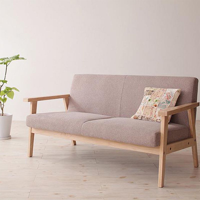 Solid Wood Solid Color Sofa Stationary Sewn Pillow Back Settee for Living Room