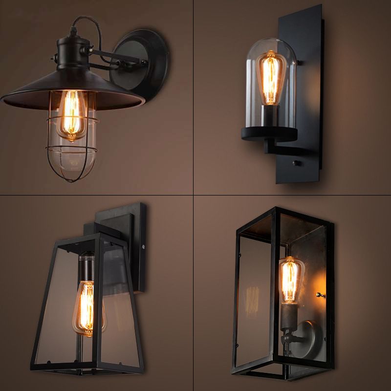 Clear Glass Industrial Style Leuchte 1-Licht schwarzer Wand Licht für den Flur