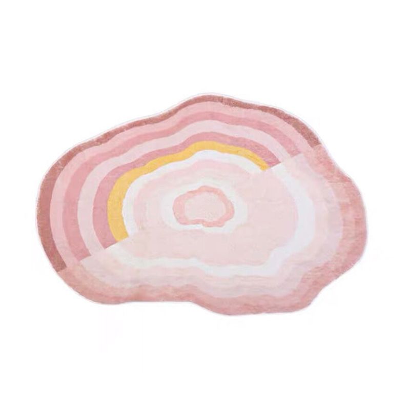 Pink Living Room Area Rug Color Block Polyester Area Carpet Non-Slip Backing Rug