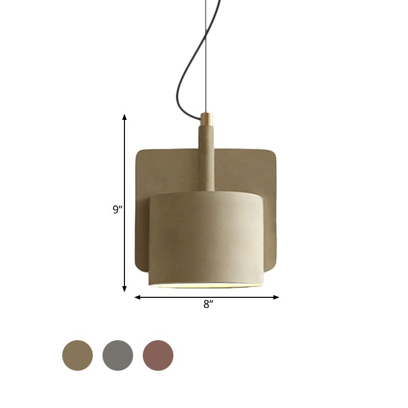 Nordic Half Shade Pendant Lighting Single-Bulb Cement Pendulum Light in Red/Grey/Yellow for Bedside