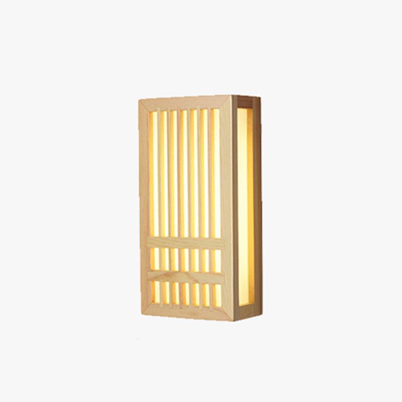 Japanese Style Wood Wall Light Cuboid LED Wall Sconce in Yellow for Bedroom