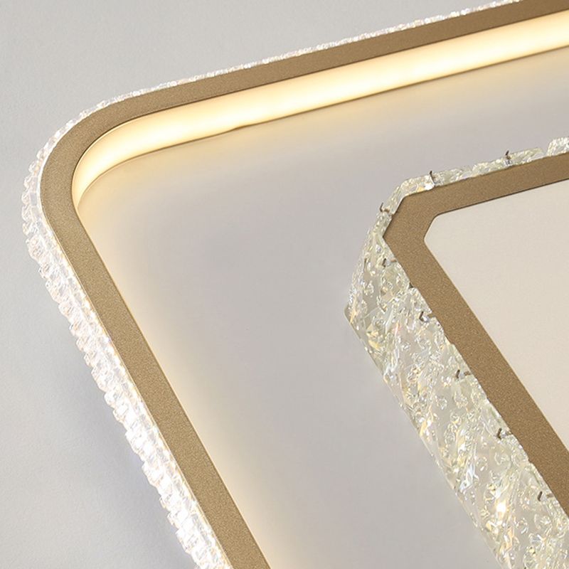 2-Tier Crystal LED Flush Light Minimalist Golden Ceiling Mount Lamp in Geometric Shape