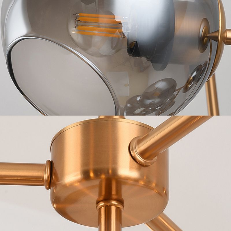 Zeitgenössische Traubenform Kronleuchter 19 Köpfe Rauchglas Anhänger Licht in Messing für Hotel