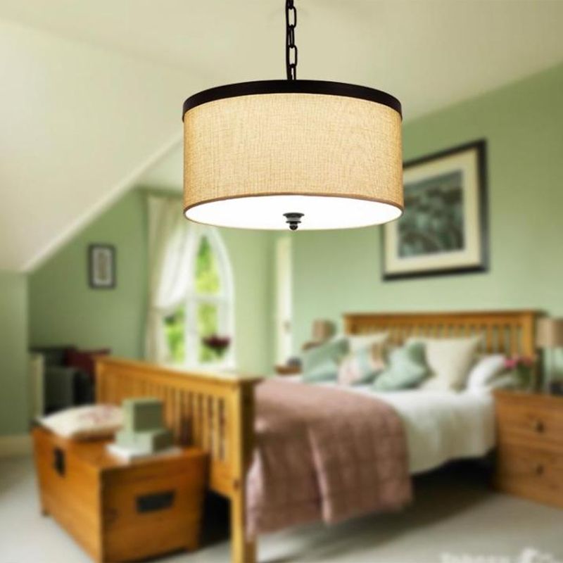 Light Yellow Finish Chandelier, Black Edge, Adjustable Chain Ceiling Light
