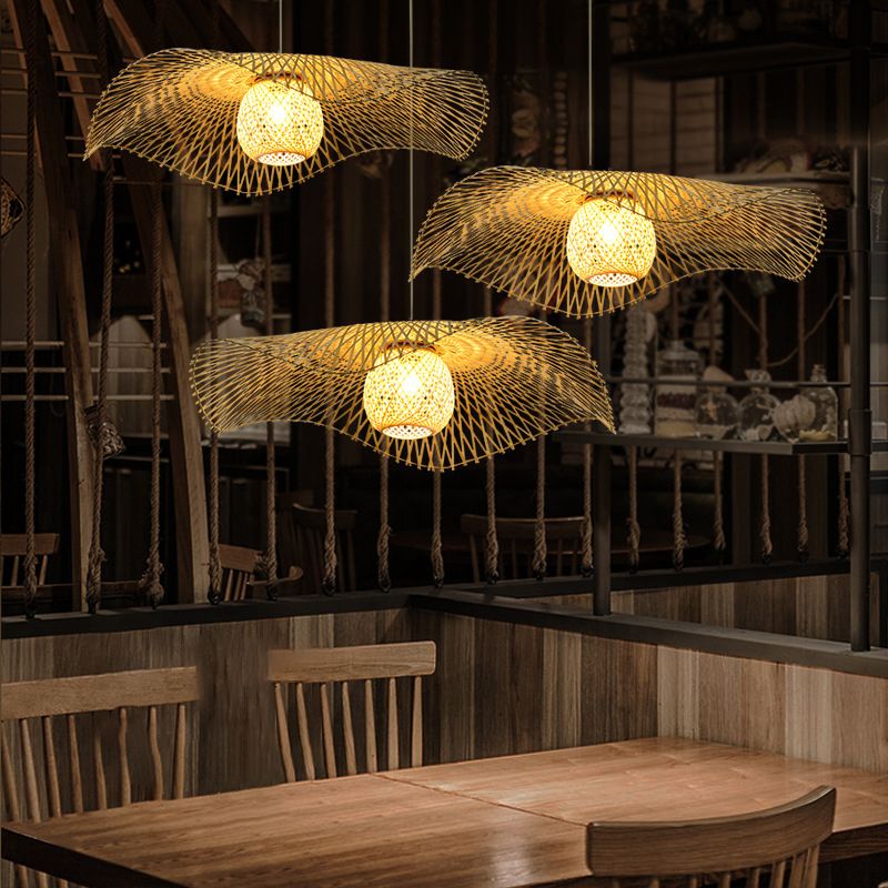 Lotus Leaf plafondverlichting Aziatische stijl bamboe 1 lamp hout hangend licht voor restaurant