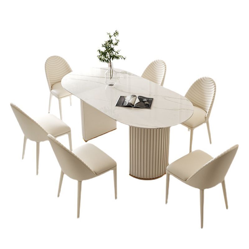 Metal Contemporary Oval Dining Table Sintered Stone Top Table for Dining Room