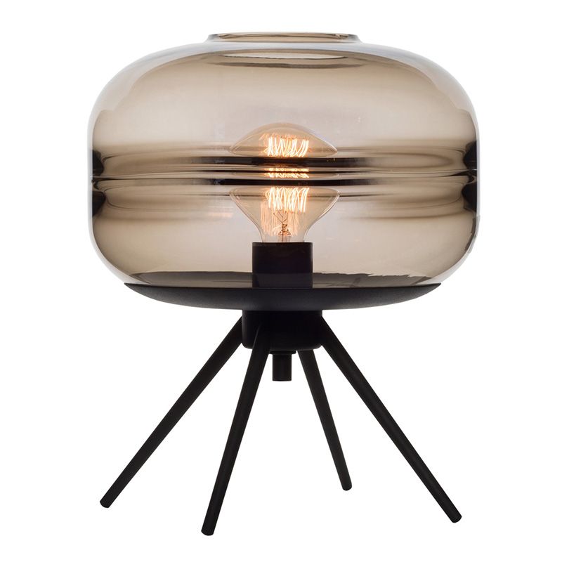 Lampe de table en verre de tambour de style nordique de style simplicité 11,5 "de largeur de chambre à coucher avec base de trépied en métal noir