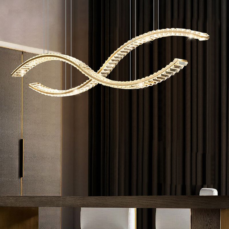Modern Style Wave Shape Island Pendants Crystal Pendant Lights for Dining Room