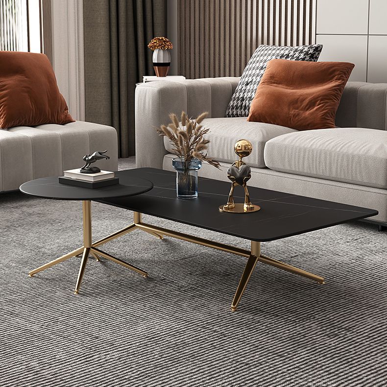 Glam Trestle Coffee Table Slate Rectangular Coffee Table for Living Room