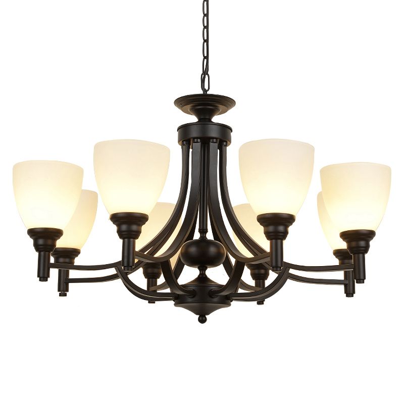 Black Ceiling Pendant Light Vintage White Glass Bell Shaped Chandelier for Dining Room