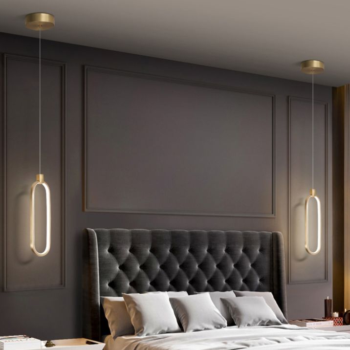 Gold längliches LED -Anhänger Licht im modernen prägnanten Stil Aluminium hängen Licht mit Silikonschatten