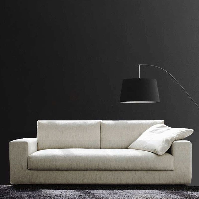 Modern Square Arm Sofa with Cushions in White for Living Room