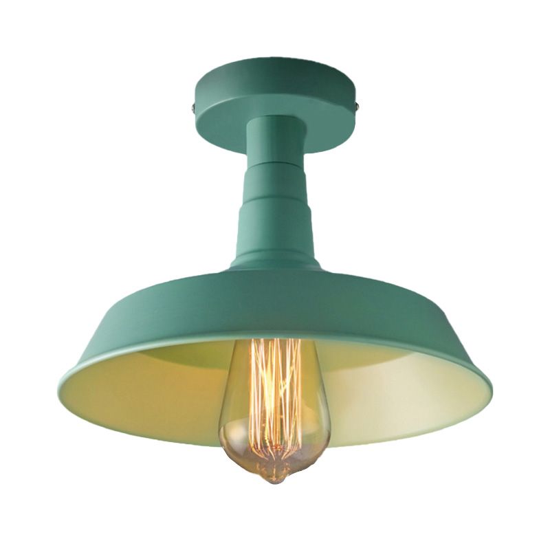 Lámpara de techo de metal con 1 luz de montaje semiempotrado de estilo vintage en azul/verde para pasillo