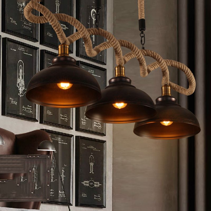 Industrial Style Dome Island Light Rope Chandelier Lamp for Restaurant