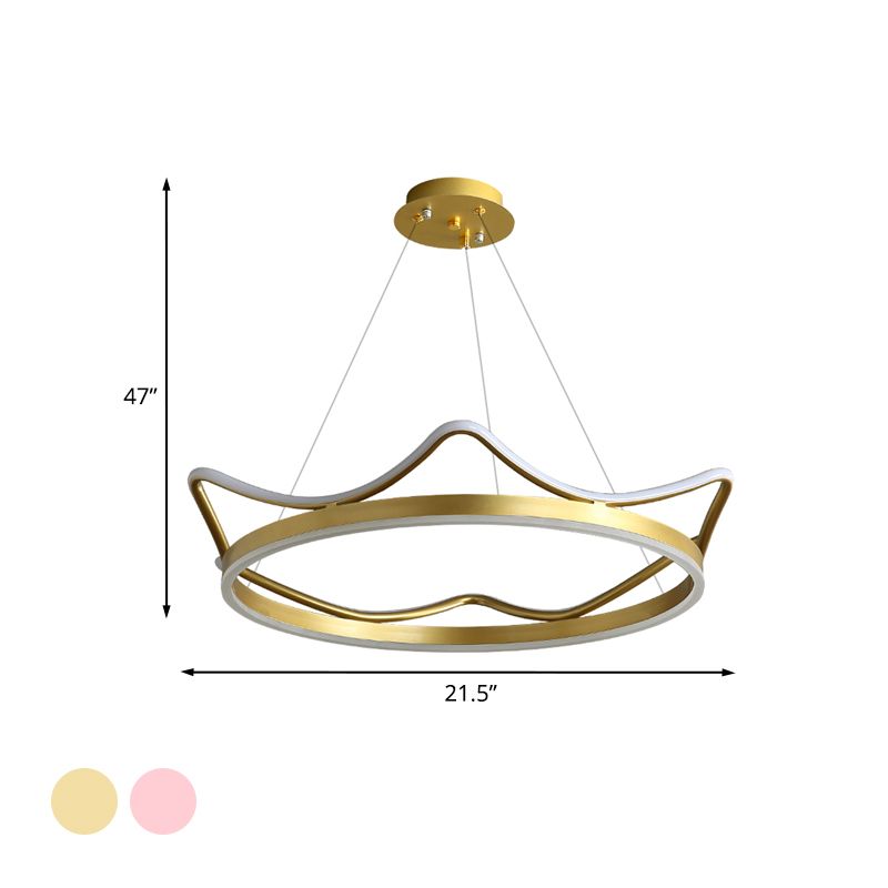 Suspension de forme de couronne métallique légère lustre de pendentif à LED nordique en rose / or pour la chambre pour enfants