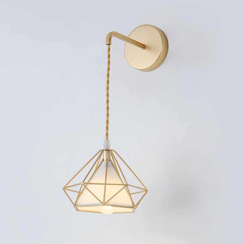 Modern Metal Wall Sconce Diamond Shape Wall Light with Fabric Shade for Bedroom