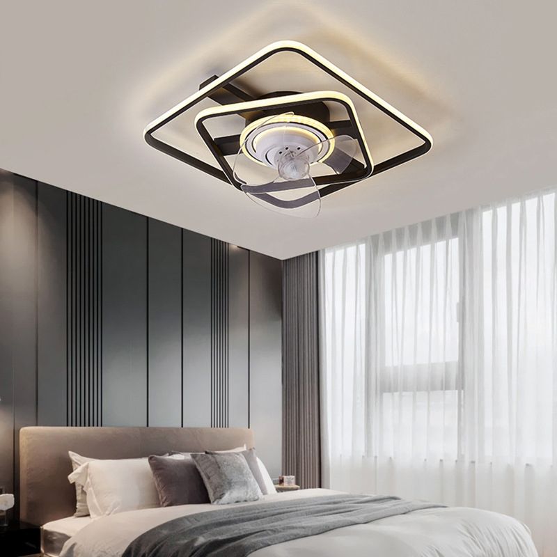 Black Geometry Flush Mount Ceiling Fan Simplicity LED Semi Flush Light