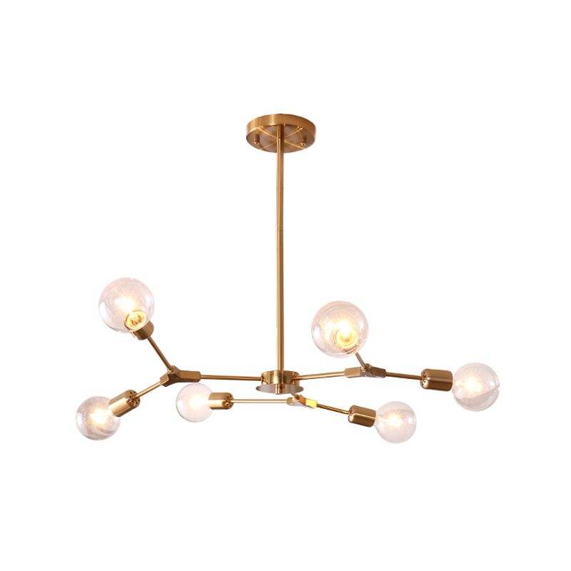 Postmodern Adjustable Branch Pendant Lamp Metallic 6/9 Lights Living Room Chandelier in Black/Gold