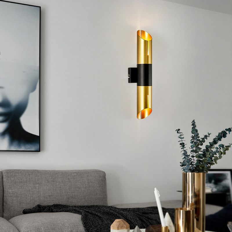 Gold Modern Wall Sconce Cylinder Shape Vanity Lamp with Metal Shade for Bathroom