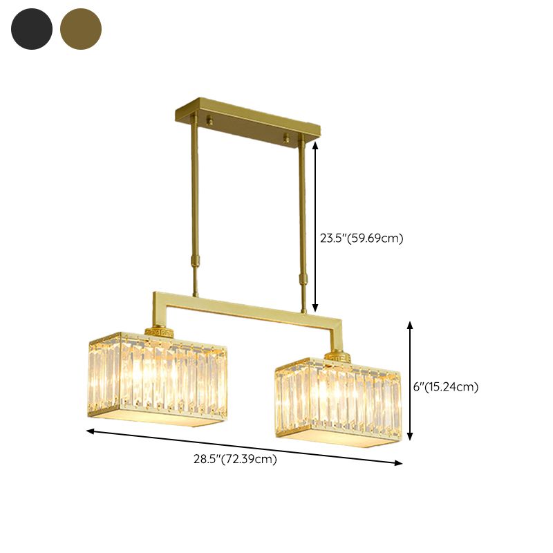 Square Shape Crystal Island Pendants Modern Style Multi Lights Island Pendant Lights
