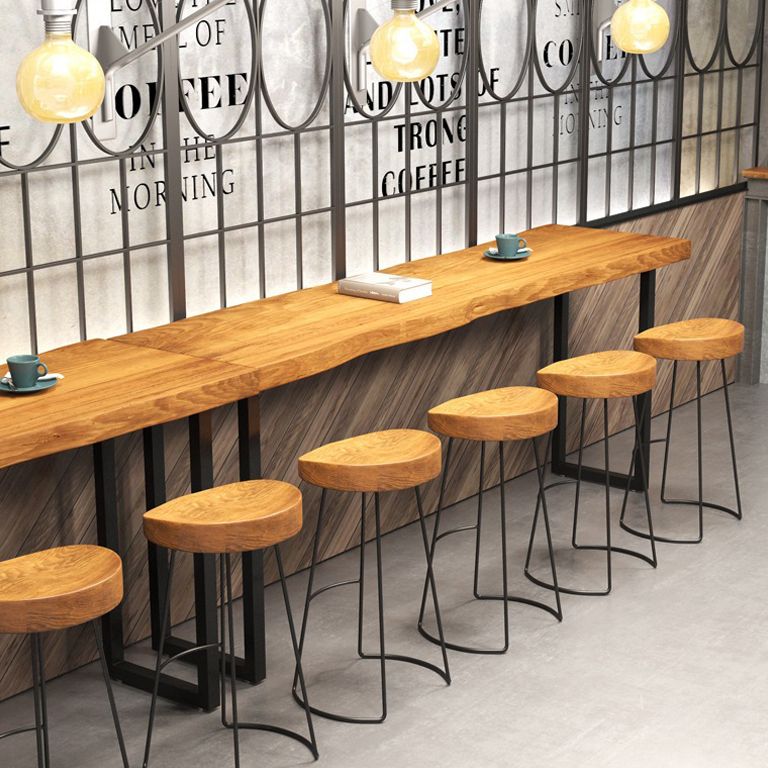 Coffee Shop Industrial Wood Barstool Metal Pedstal Bar Stool with Pedal