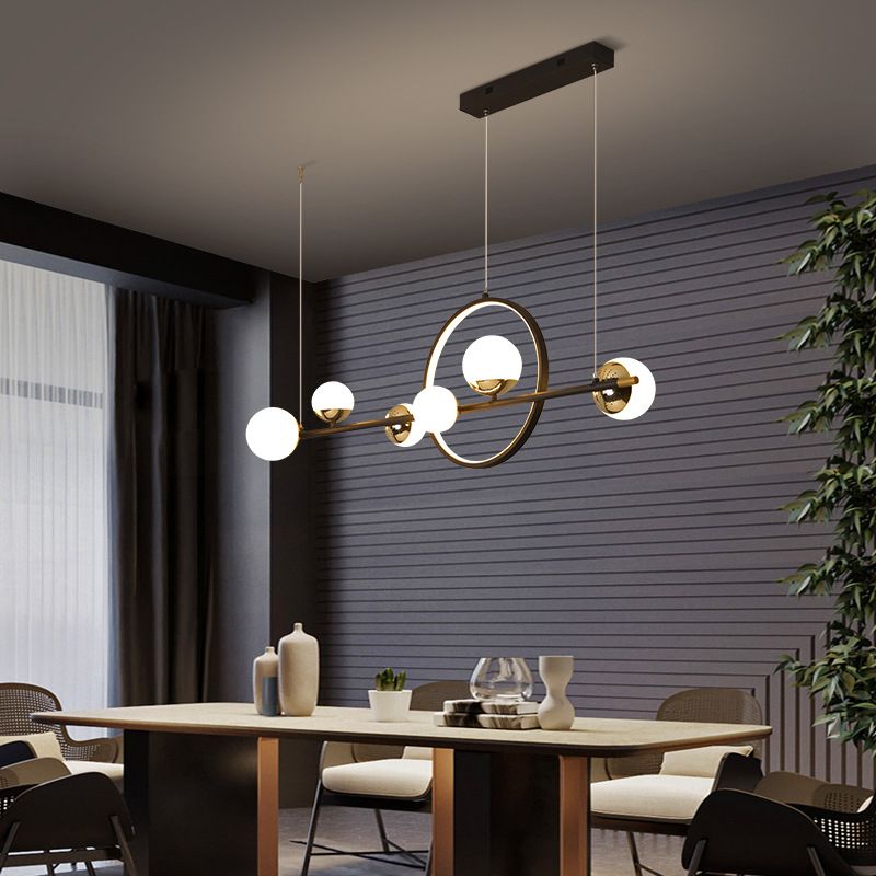 Acrylic Sphere LED Pendant Light Modern Black Hanging Island Light with Halo Ring for Restaurant