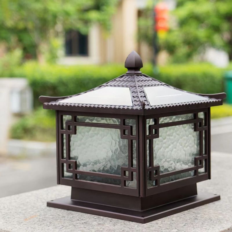 Rectangular Shape Metal Solar Pillar Lamp Modern 1 Light Outdoor Waterproof Light in Brown
