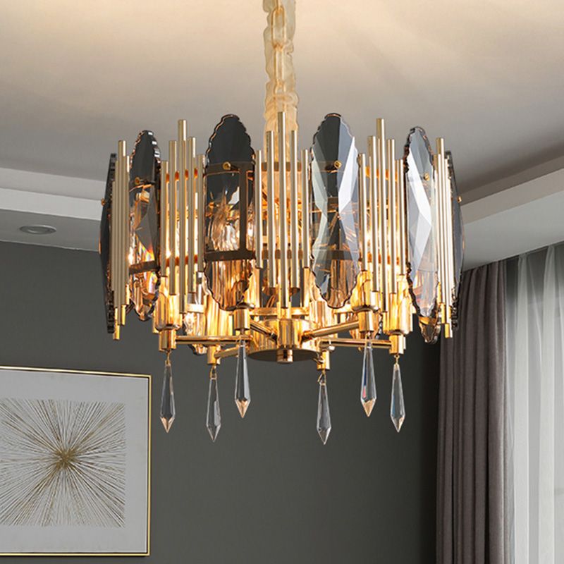 Crystal Block Gold Kroonluchter Lichte armatuur Ronde 6 koppen Traditionele hanglamp
