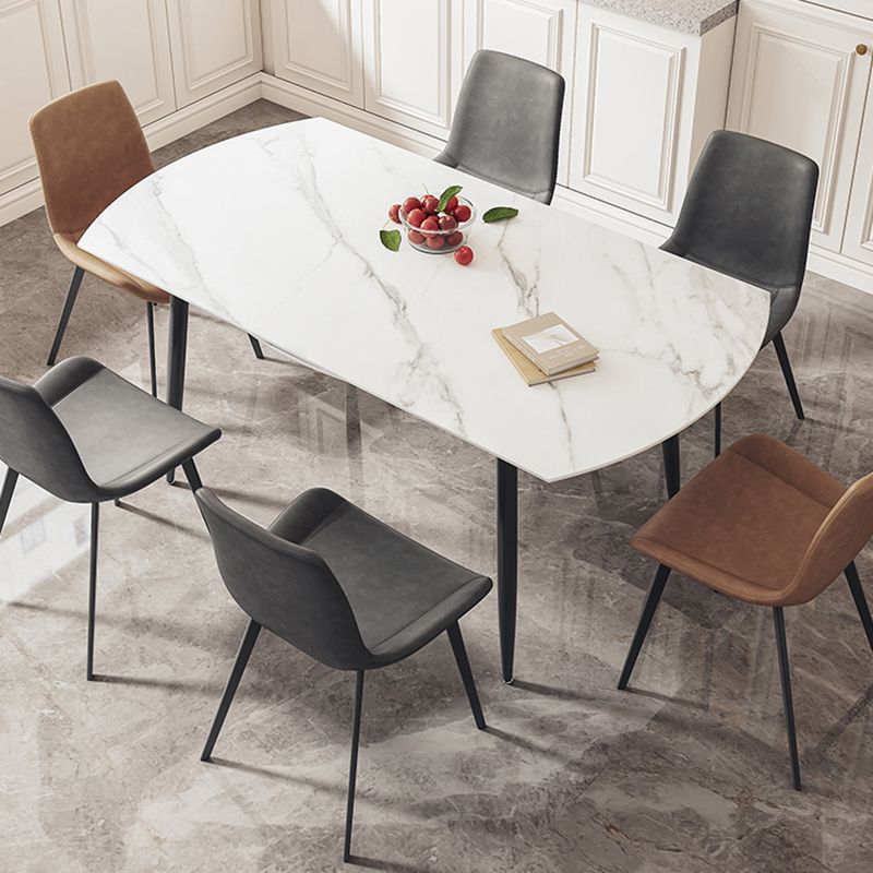 White Stone Dining Table Set with Leather Chairs 3/5 Pcs Modern Dinette Set