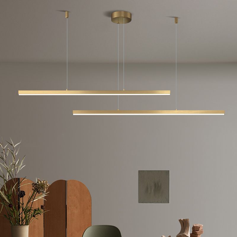 Gold Aluminum Island Lamps Linear Restaurant LED Pendant Lights with Acrylic Shade